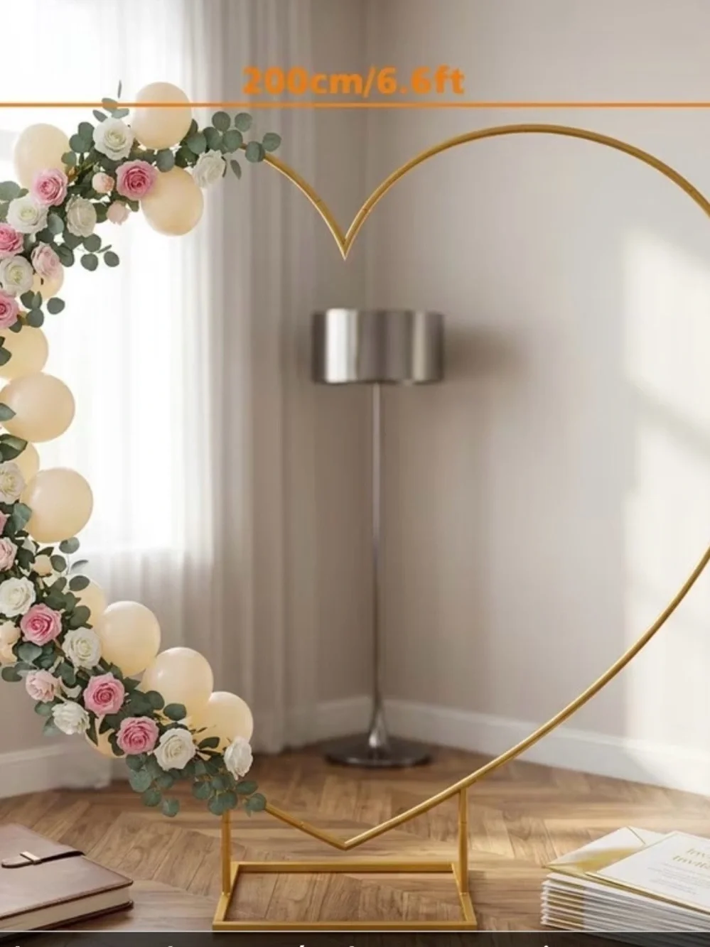 Gold Heart Wedding Arch 6.6FT Metal Backdrop Stand